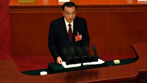 Chinese Premier Li Keqiang speaks during the opening session of China's National People's Congress (NPC) at the Great Hall of the People in Beijing, Sunday, March 5.