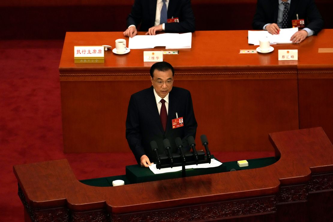 Chinese Premier Li Keqiang speaks during the opening session of China's National People's Congress (NPC) at the Great Hall of the People in Beijing, Sunday, March 5.