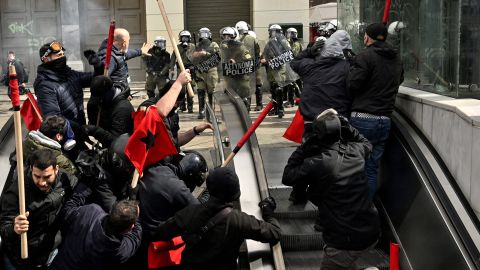 There were violent clashes at the protests in Athens on Sunday