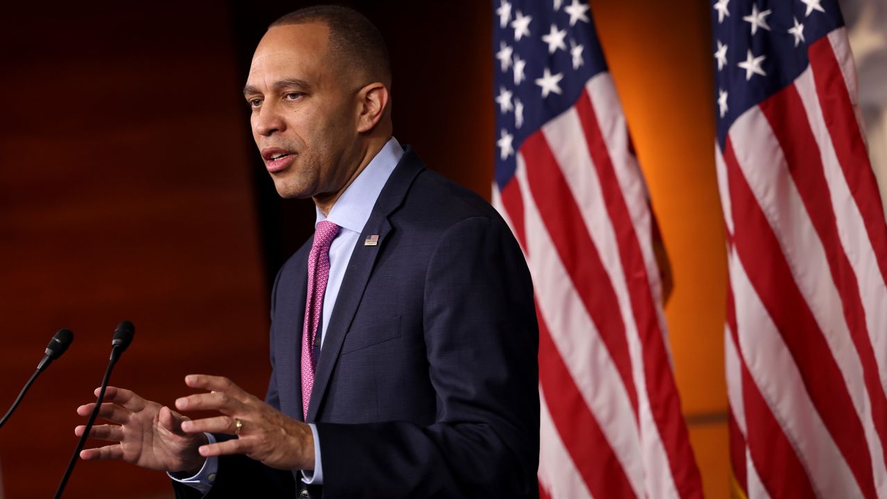 U.S. House Democratic Leader Hakeem Jeffries (D-NY) speaks to the media during a press conference at the U.S. Capitol on March 01, 2023 in Washington, DC.