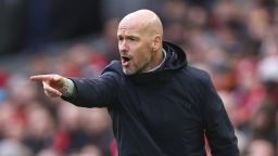 LIVERPOOL, ENGLAND - MARCH 05: Erik Ten Hag the manager / head coach of Manchester United during the Premier League match between Liverpool FC and Manchester United at Anfield on March 5, 2023 in Liverpool, United Kingdom. (Photo by Robbie Jay Barratt - AMA/Getty Images)