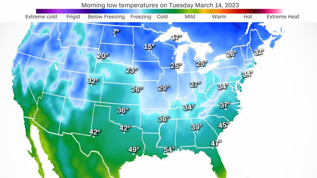 weather cold morning lows east next tuesday