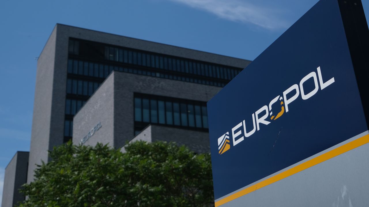 A logo of Europol, European Union's law enforcement agency, is pictured at its headquarters building on June 24, 2020 in The Hague, Netherlands.