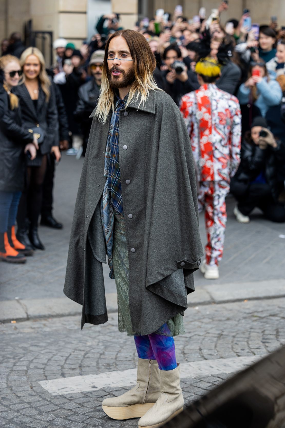 Jared Leto outside the Vivienne Westwood show on March 04, 2023.