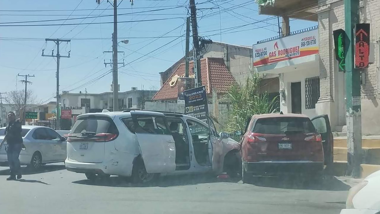 Two vehicles rest in Matamoros, Mexico, at the scene which a US official said was connected to the kidnapped Americans.
