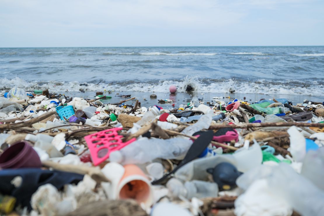 Plastic pollution on a beach in Honduras.