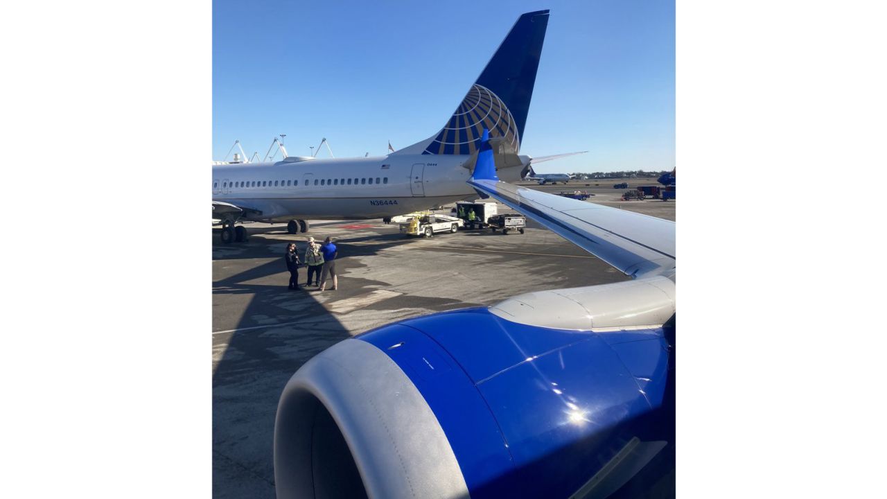 Passenger Nicholas Leone took this photo after two United Airlines made contact on Monday morning at Boston Logan International Airport.