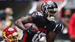 Calvin Ridley runs after a catch in an October 2021 game against Washington in Atlanta.