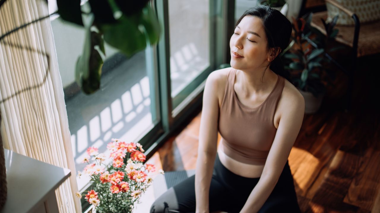 Deep breathing triggeres the body's parasympathetic system, which slows heart rate and stress.