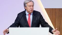 Secretary-General of the United Nations (UN) Antonio Guterres speaks during the 5th Conference on the Least Developed Countries (LDC5) speaks at fifth United Nations Conference on the Least Developed Countries (LDC5)in Doha, on March 5, 2023. - Leaders from nations mired in a worsening poverty trap will make a new plea for assistance at the summit, battling for world attention against rival disasters. (Photo by KARIM JAAFAR / AFP) (Photo by KARIM JAAFAR/AFP via Getty Images)