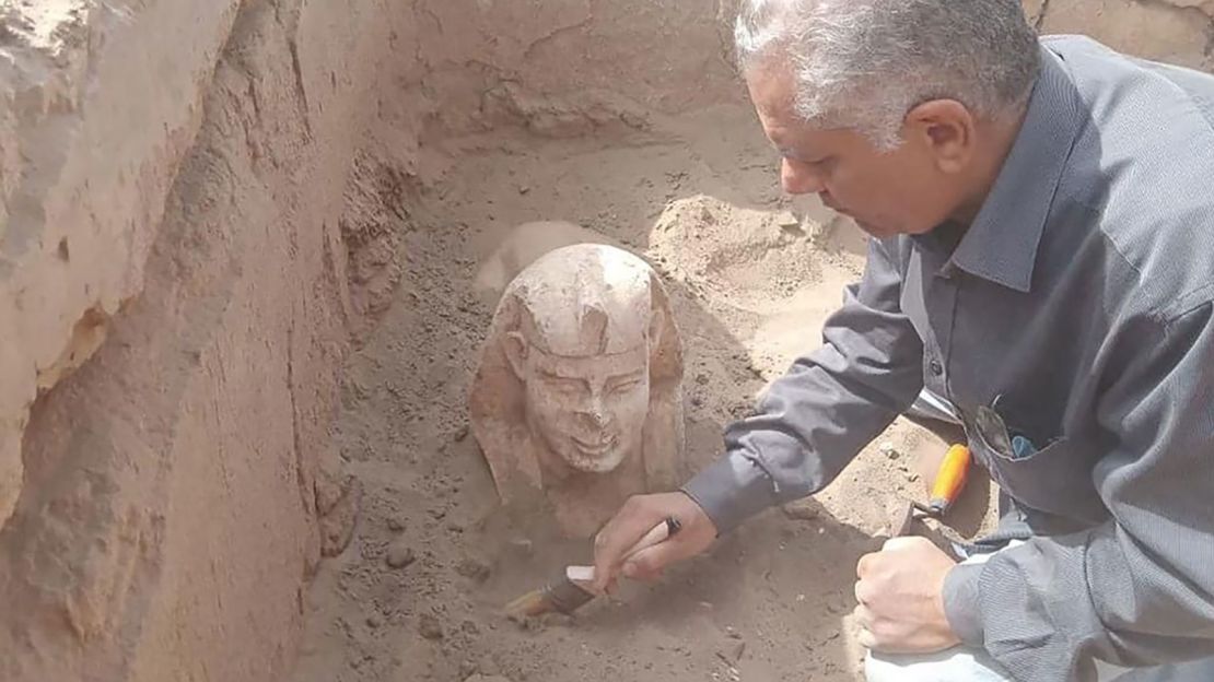 The team from Ain Shams University discovered the mini sphinx in the southern Egyptian city of Qena.