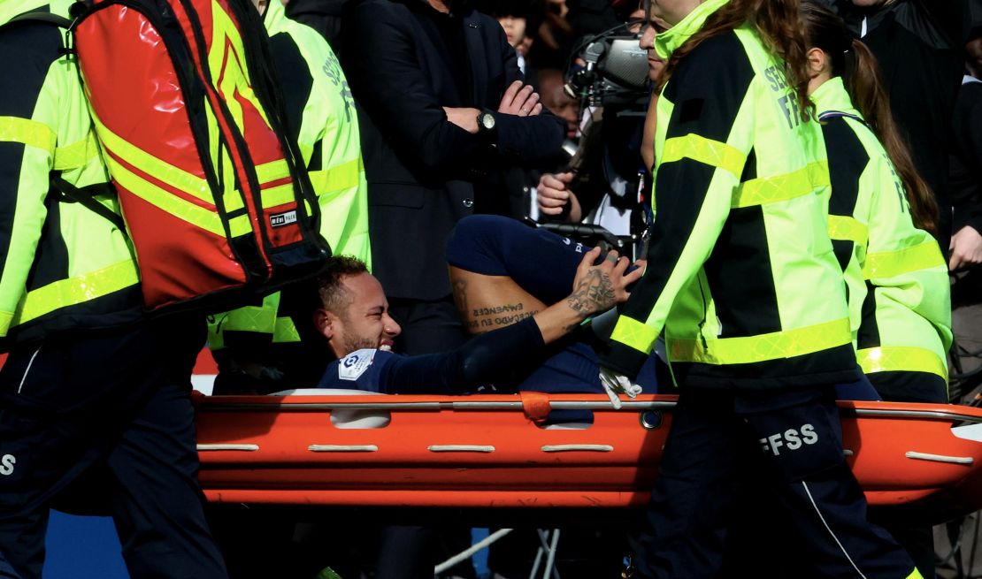Neymar was stretchered off during PSG's match against Lille.