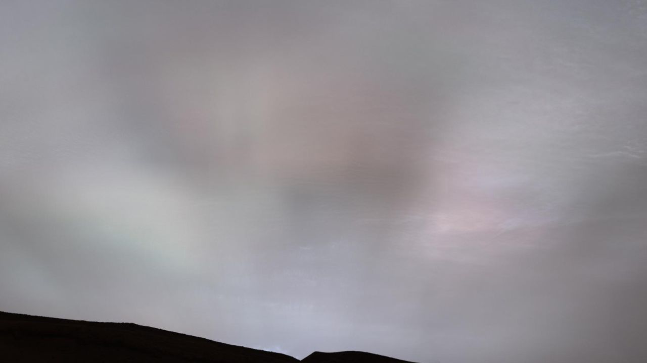 The Curiosity rover captured these "sun rays" shining through clouds at sunset on Mars on February 2.