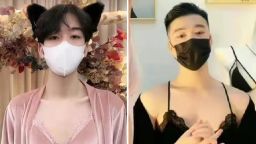 The screenshots taken from live stream shopping platforms show men dressed in nightgowns posted on China's Weibo on January 12, 2023.