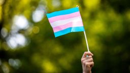 FILE PHOTO: Transgender rights activist waves a transgender flag at a rally in Washington Square Park in New York, U.S., May 24, 2019. REUTERS/Demetrius Freeman/File Photo