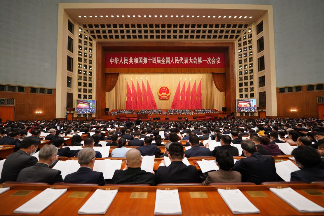 Deputies to the National People's Congress at the Great Hall of the People  in Beijing on March 7, 2023. 