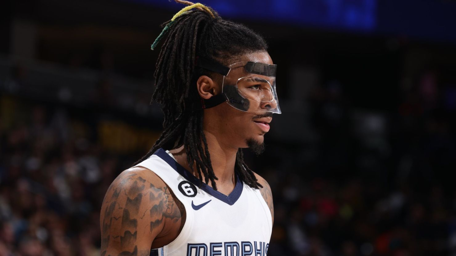 Ja Morant looks on during the Memphis Grizzlies' game against the Denver Nuggets on March 3.