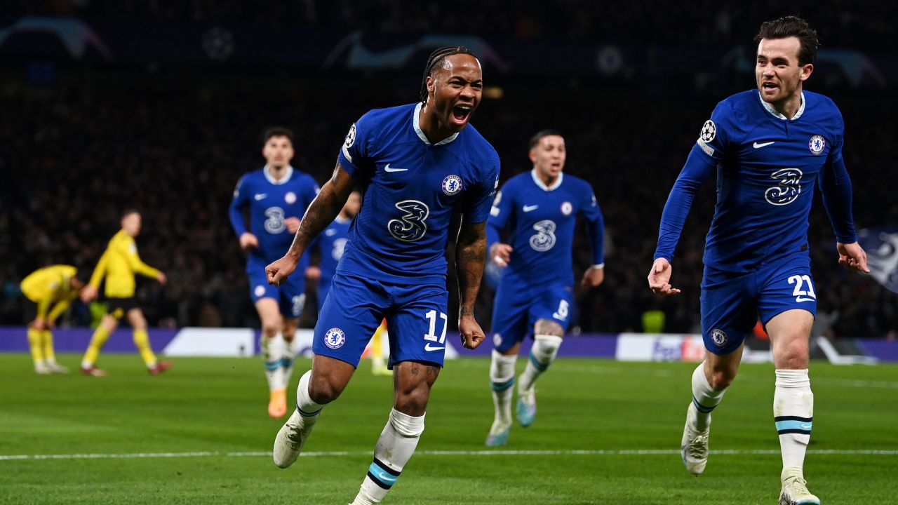 Raheem Sterling celebrates after scoring Chelsea's first goal on Tuesday. 