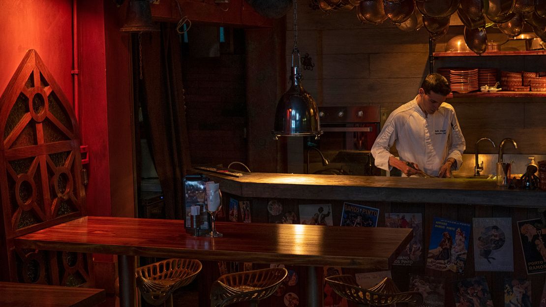 Chef Pedro Almeida behind the bar at Three Sardines.