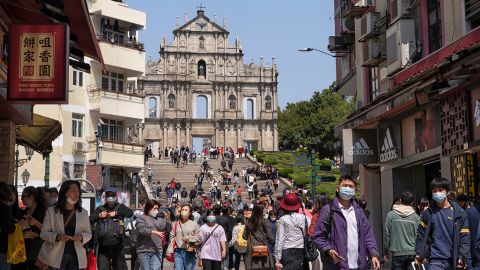 People visit the Ruins of St. Paul's in Macao, China, on February 22, 2023.