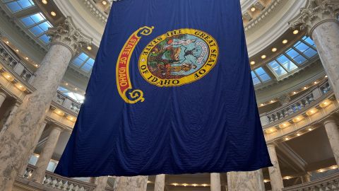 The Idaho flag inside the Idaho State Capitol.