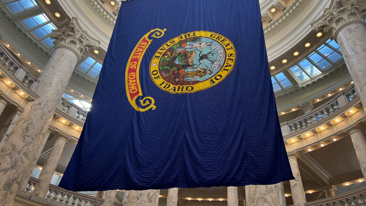 The Idaho State Flag as seen inside the Idaho State Capitol.