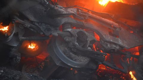 CSX freight train derails after striking rockslide in West Virginia, injuring 3 and spilling diesel into river | CNN - 2023 ohio train disaster Flames engulf a CSX train after it derailed on Wednesday morning.
