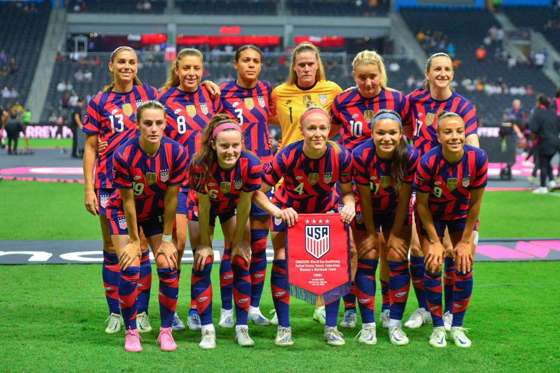 USWNT players pose prior to the match against Canada as part of the 2022 Concacaf W Championship at BBVA Stadium on July 18, 2022 in Monterrey, Mexico.