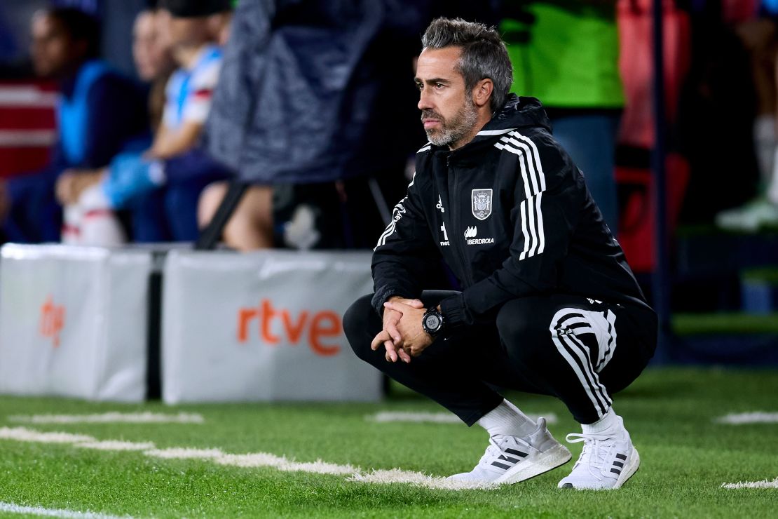 Spain head coach Jorge Vilda looks on during the Women´s international Friendly match between Spain and the USWNT at El Sadar Stadium on October 11, 2022 in Pamplona, Spain.