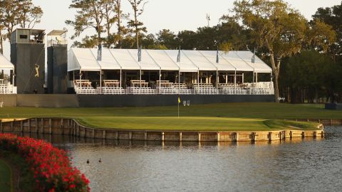 The iconic 17th green at TPC Sawgrass.