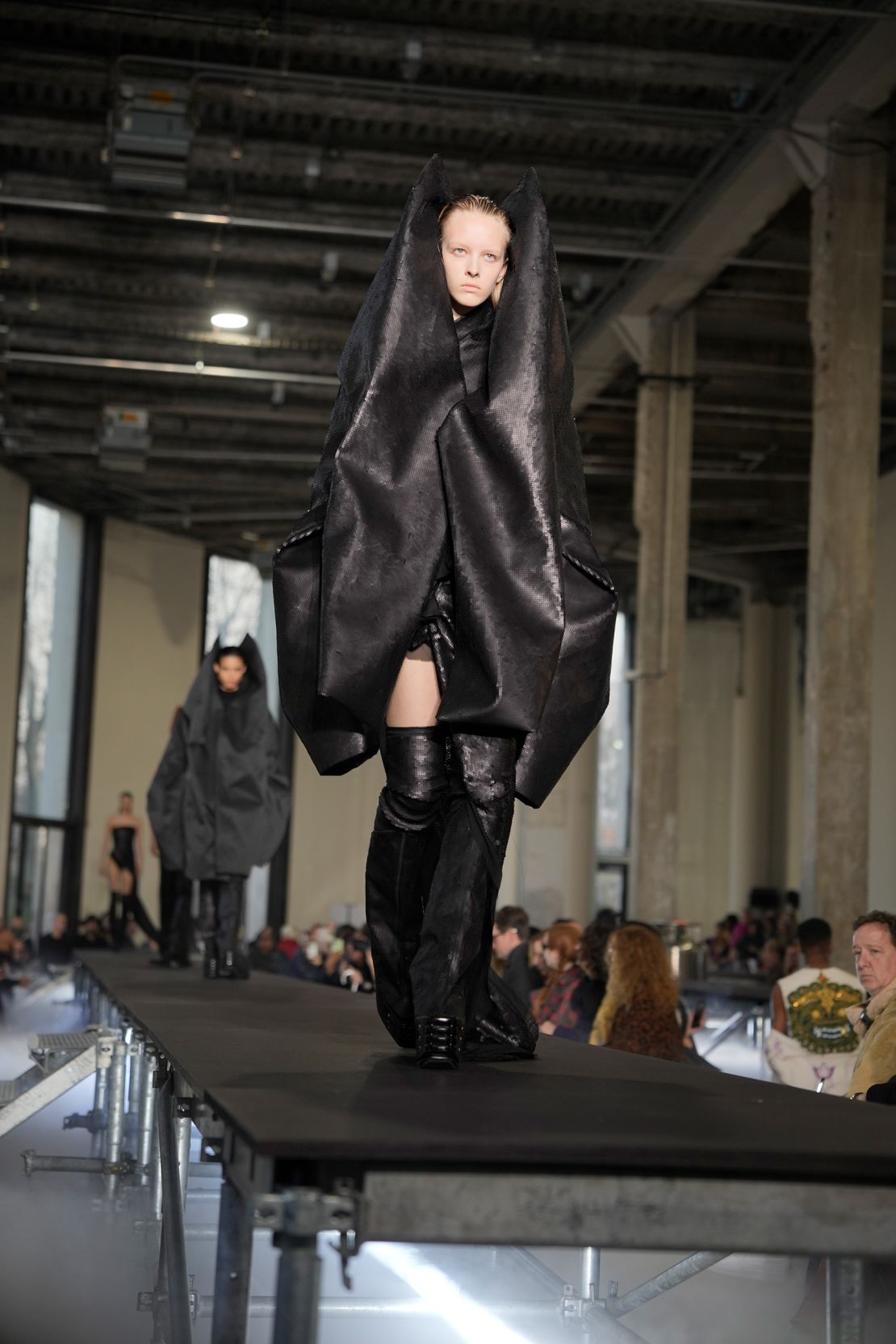Exaggerated shoulders were another feature at Rick Owens.