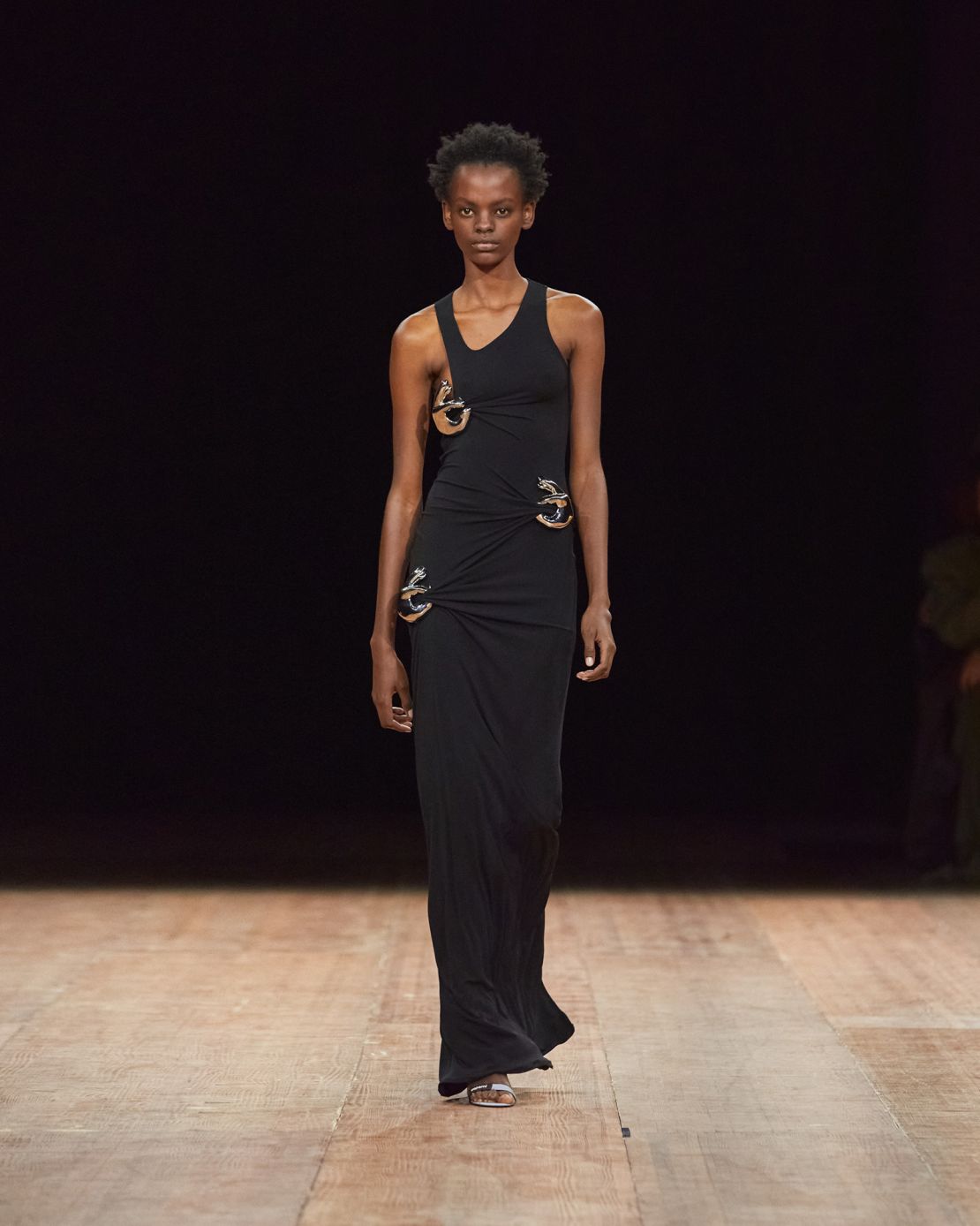 One dress at Coperni featured metal, pincer-shaped accents.