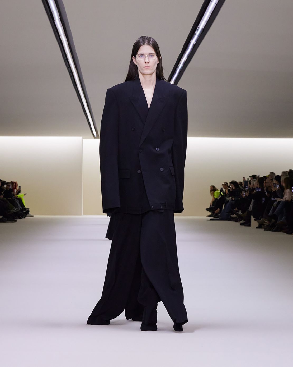 There were no Kardashians, and no wild set designs to distract from Balenciaga's stripped back Fall-Winter 2023 collection.