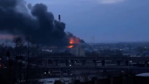Smoke rises over Kyiv after strikes on Ukraine's capital overnight.