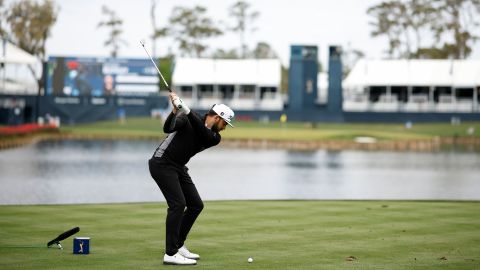 Buckley plays his shot from the 17th tee.