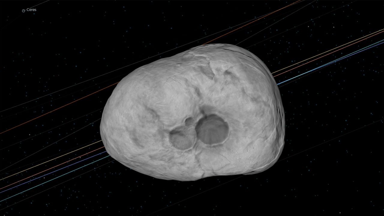 Astronomers recently spotted the 2023 DW asteroid, depicted in a rendering. The space rock is more than 11 million miles from Earth. 