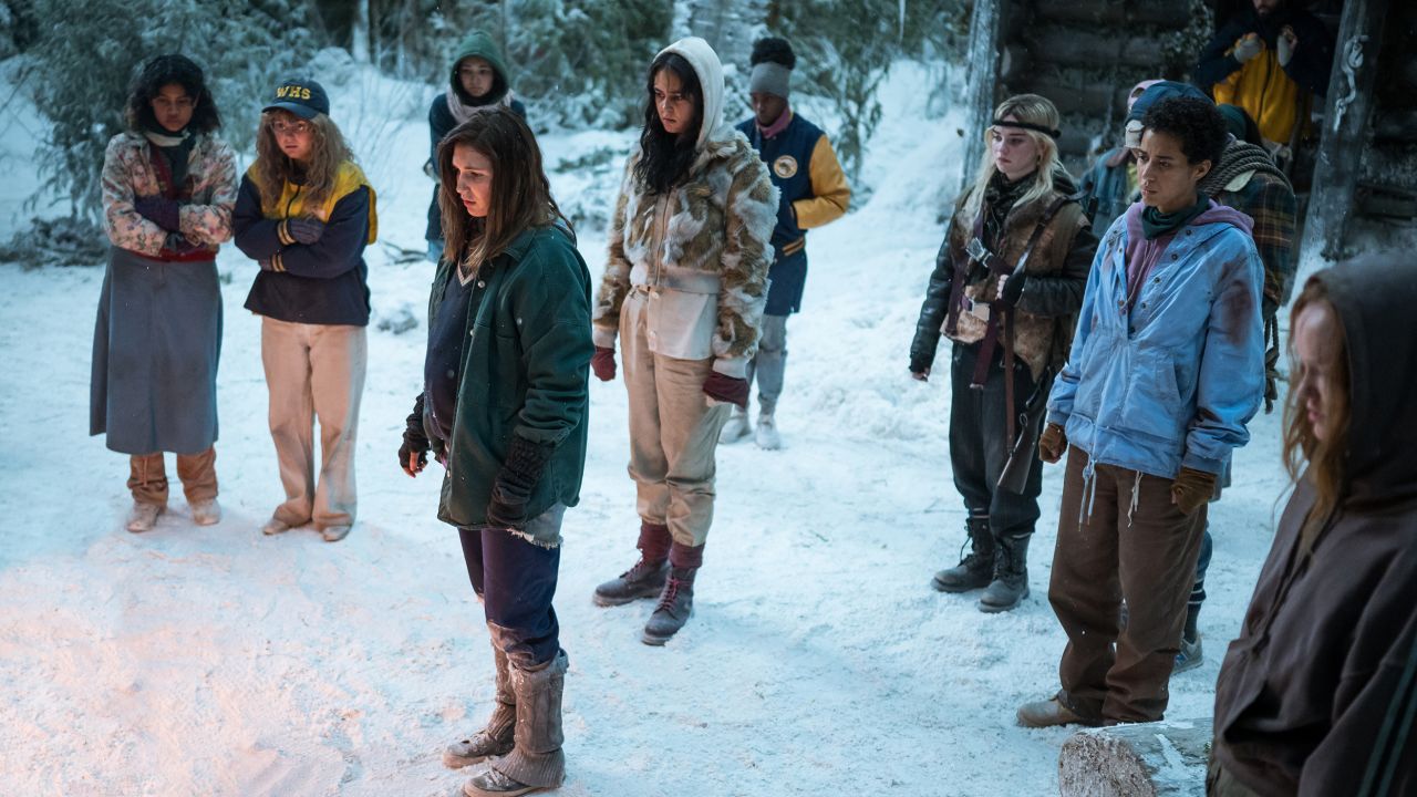Nuha Jes Izman, Samantha Hanratty, Alexa Barajas, Sophie Nélisse, Courtney Eaton, Nia Sondaya, Sophie Thatcher, Jasmin Savoy Brown, Steven Krueger and Liv Hewson in 'Yellowjackets.'