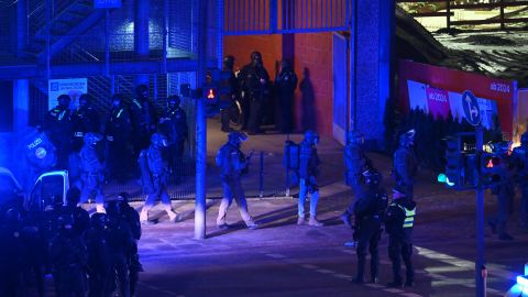 Police officers in special equipment on duty in Hamburg.