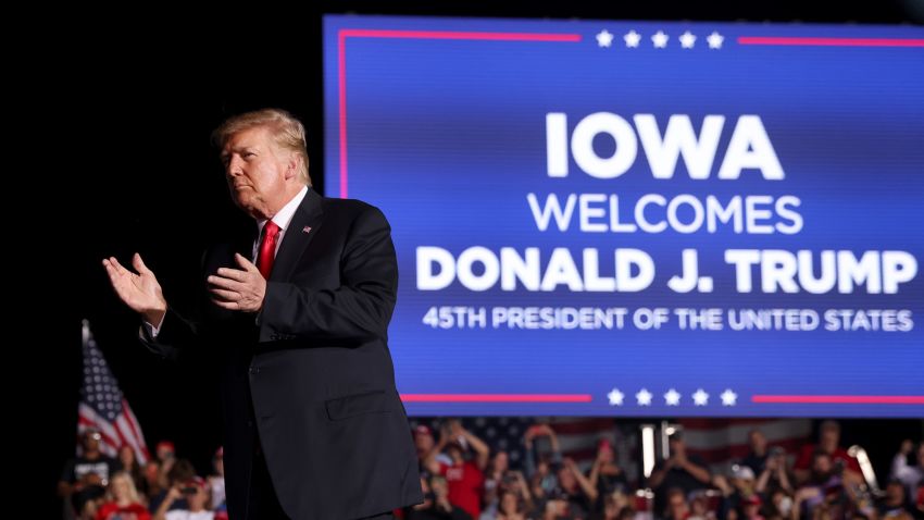 In this October 2021 photo, former President Donald Trump speaks to supporters during a rally at the Iowa State Fairgrounds in Des Moines, Iowa.
