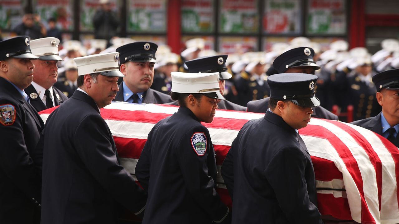 The casket for New York City fire department EMT Yadira Arroyo was brought into St. Nicholas of Tolentine R.C. Church in the Bronx on March 25, 2017, in New York City.