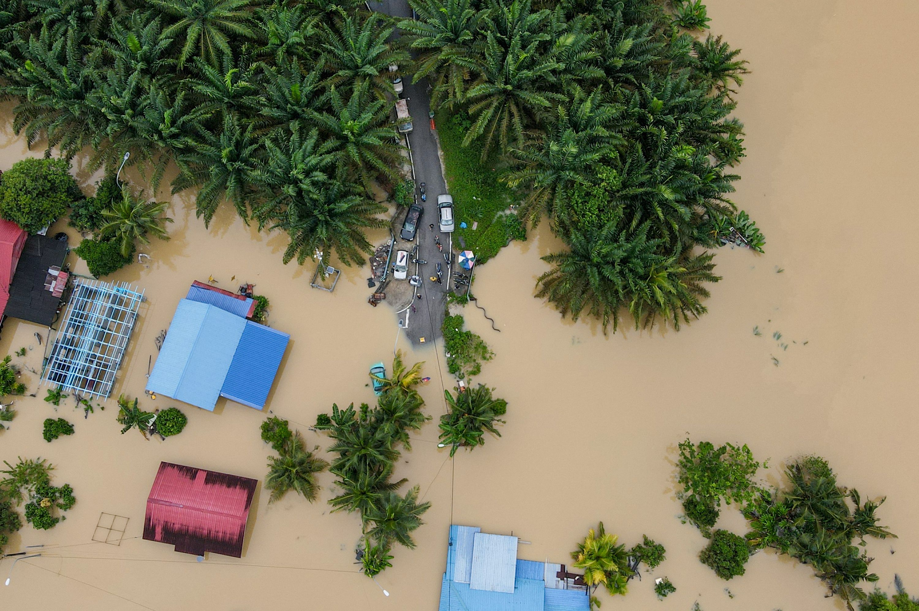 Homes in Yong Peng, Malaysia, are submerged in floodwaters on Saturday, March 4.