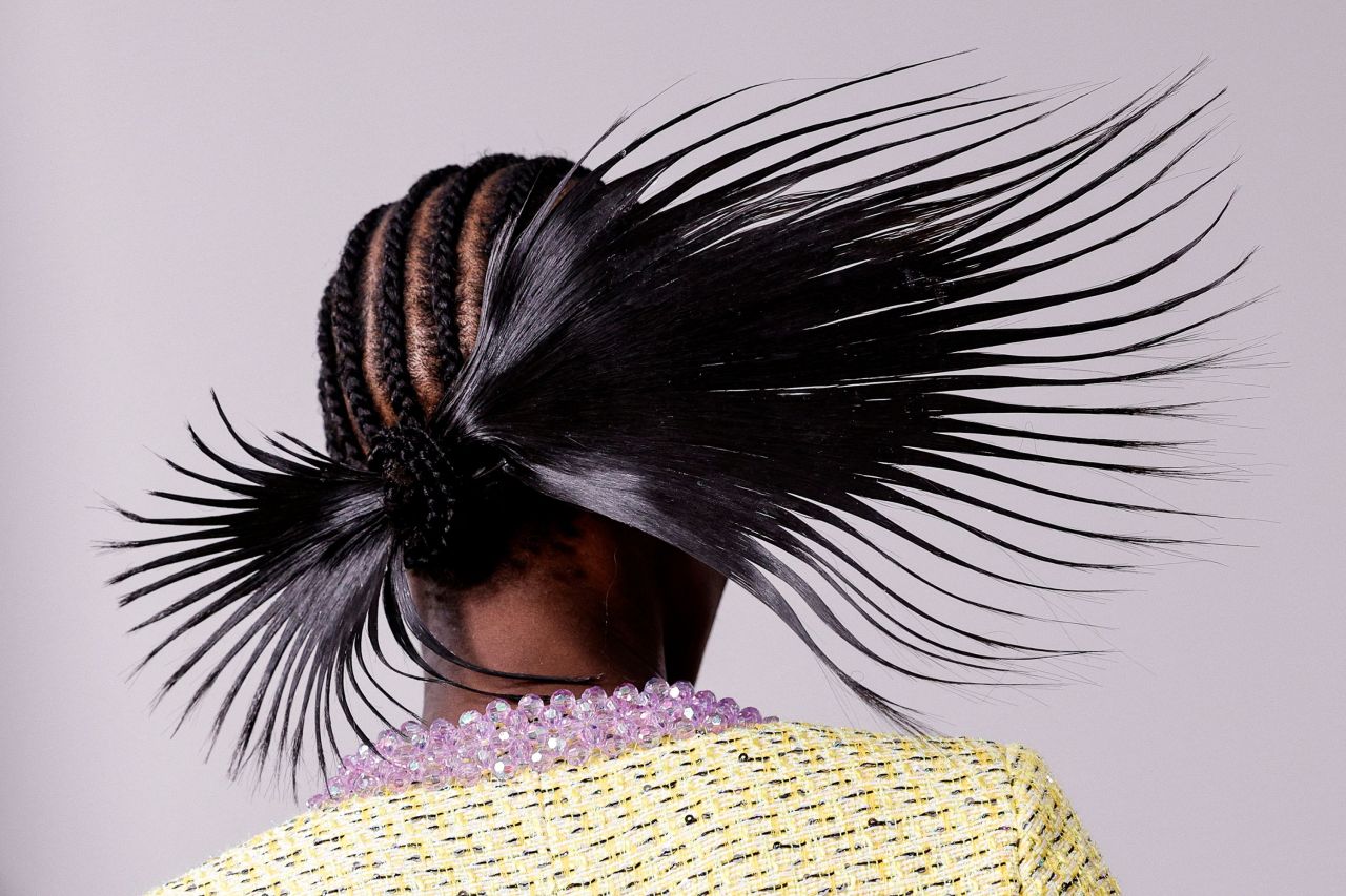 A model presents a creation from Germanier during a Paris fashion show on Monday, March 6.