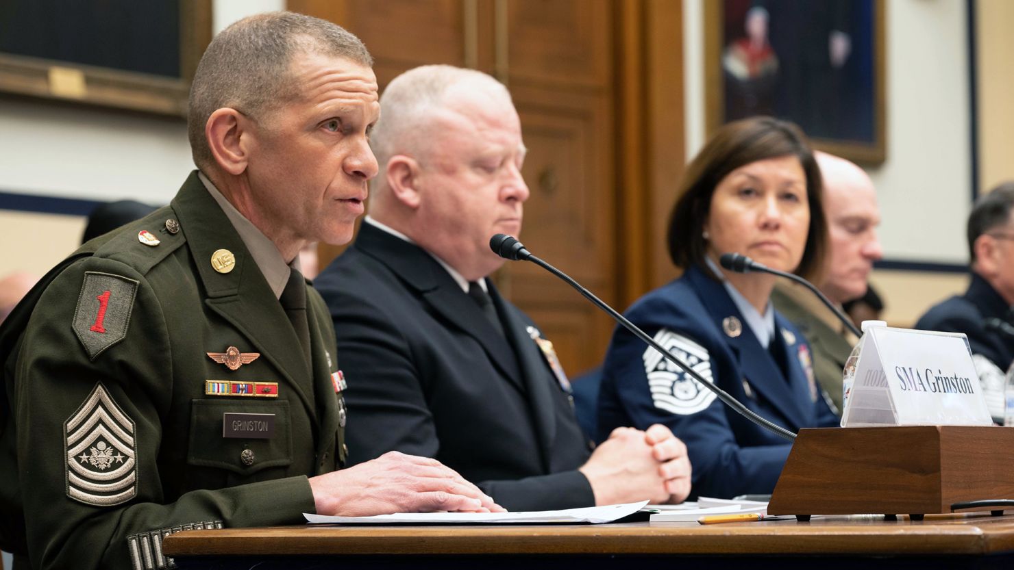 Sgt. Maj. of the Army Michael Grinston testifies during the House Armed Services Committee, Subcommittee on Military Personnel on quality of life, in the Rayburn building on Capital Hill in Washington DC, March 9, 2023. 