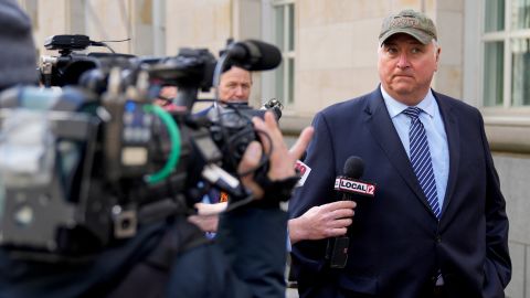 Former Ohio state House Speaker Larry Householder is surrounded by reporters outside the Potter Stewart US Courthouse in downtown Cincinnati on Thursday, March 9 after a jury found him guilty of racketeering conspiracy. 