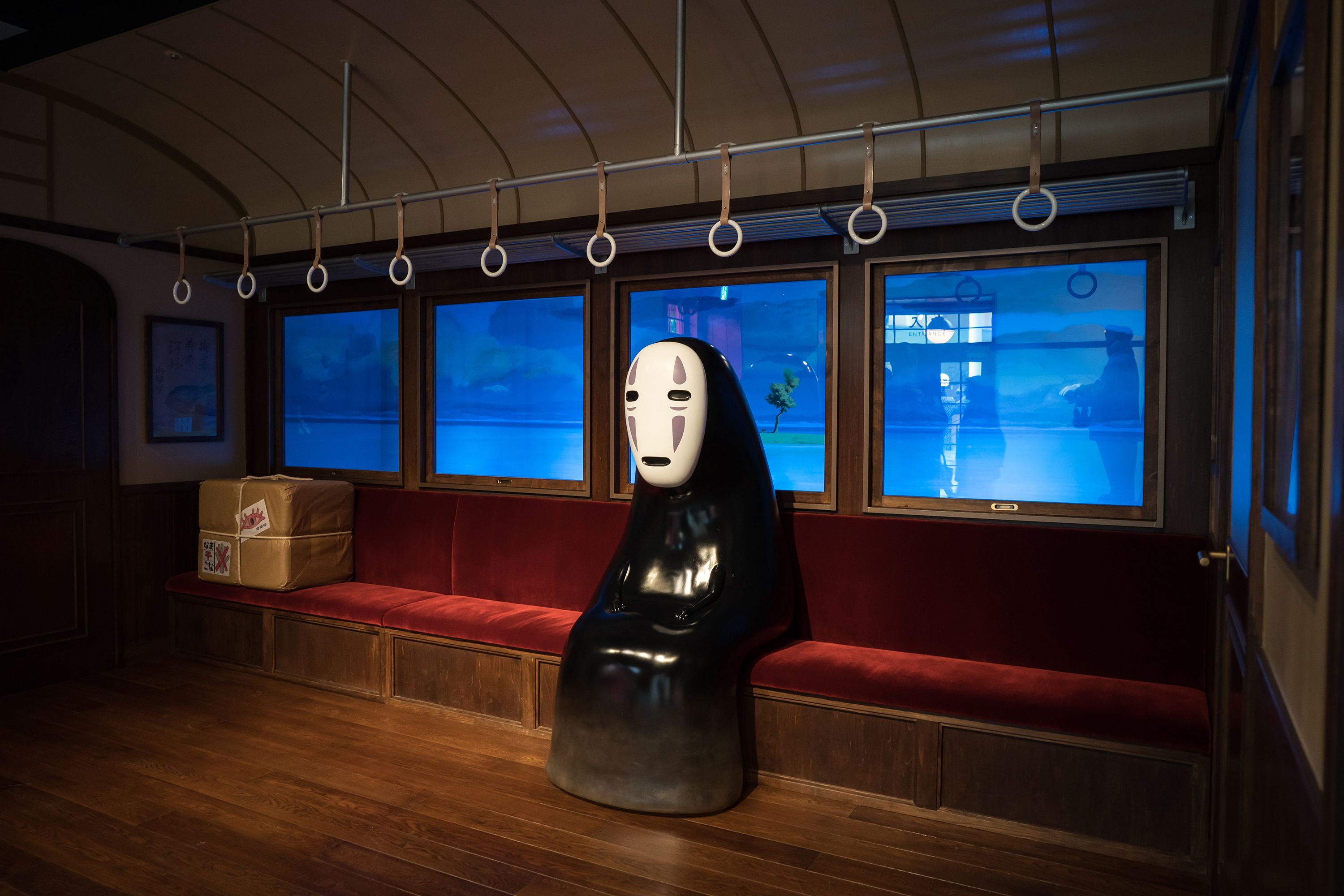 A display of Kaonashi or No-Face, an animation character from the film 'Spirited Away', that is copyrighted by Studio Ghibli, is seen in the Ghibli's Grand Warehouse area during a preview for the Ghibli Park on October 12, 2022 in Nagakute, Japan. The theme park, which features Studio Ghibli animations, opens on November 1 in the Expo 2005 Aichi Commemorative Park.