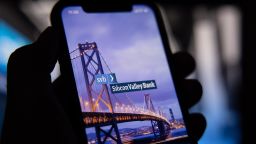 The Silicon Valley Bank logo on a smartphone screen arranged in Riga, Latvia, March 10, 2023. Panic spread across the startup world as worries about the financial health of Silicon Valley Bank grew.