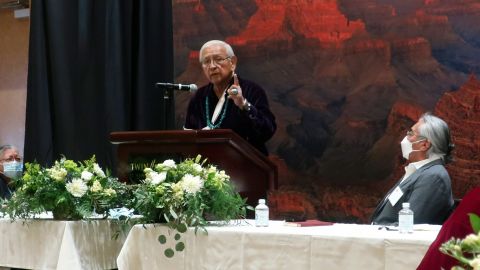 Peterson Zah, former Navajo chairman and president, received a lifetime achievement award in 2023 for his work in promoting Navajo language and culture in Flagstaff, Arizona.