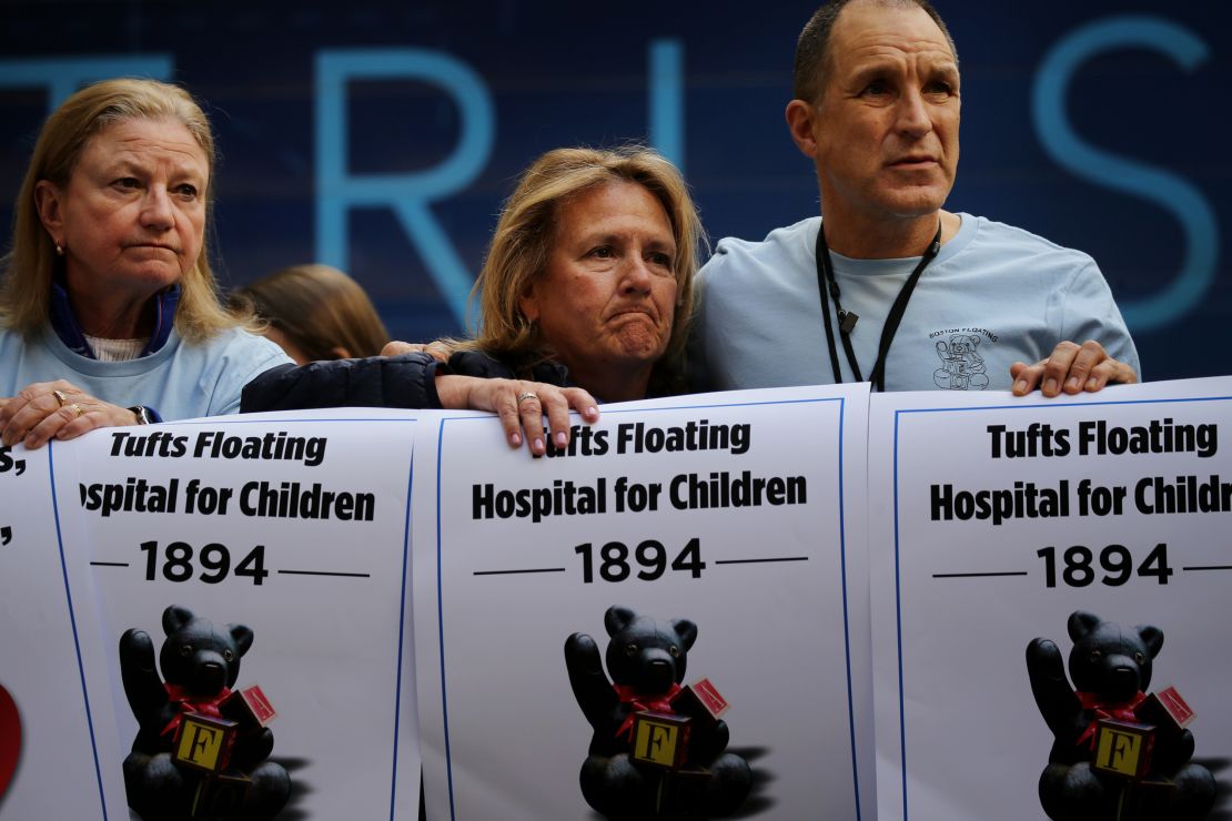 Registered nurses at Tufts Medical Center hold a "vigil" in April 2022 to draw attention to the impending closure of the hospital's pediatric unit.