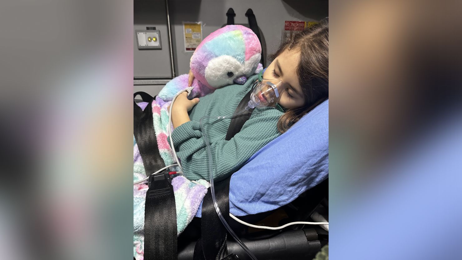 Effie Schnacky, 7, was transferred to a children's hospital for a higher level of care when she got pneumonia in February, alongside her companion Cotton Candy.