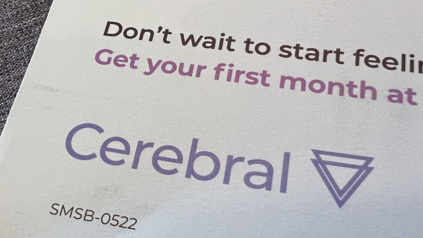 Close-up of logo for mental health telehealth company Cerebral on paper, Lafayette, California, May 17, 2022.